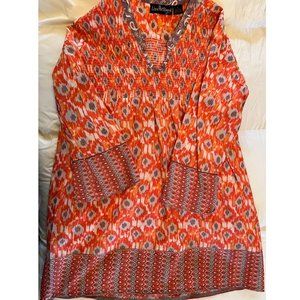 Liza Byrd Orange Ikat Tunic L
